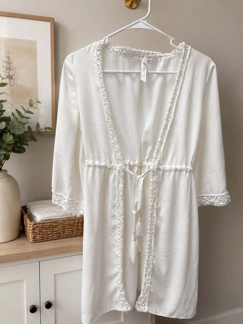 Flora Nikrooz Ivory Lace Trim Bridal Robe Boho Honeymoon Cover Up S - Picture 2 of 8